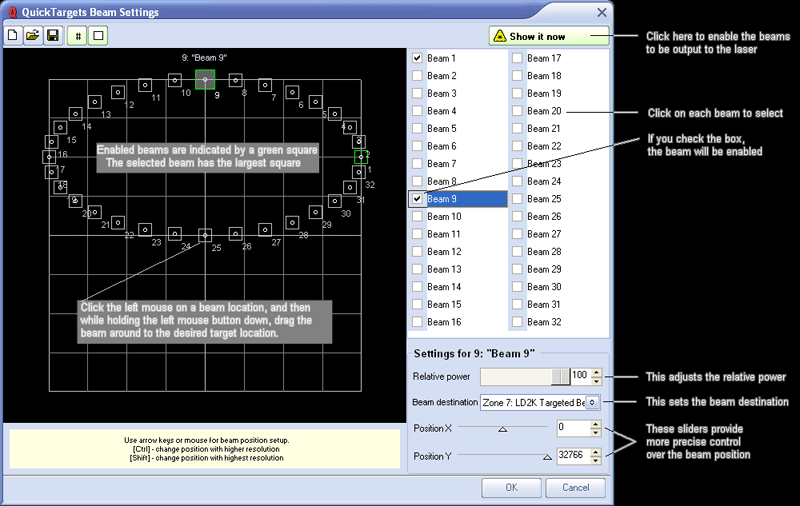 QuickShow - QuickTargets Beam Settings dialog