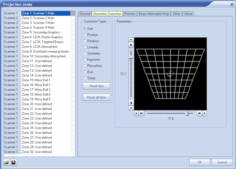 QuickShow Projection Zone dialog